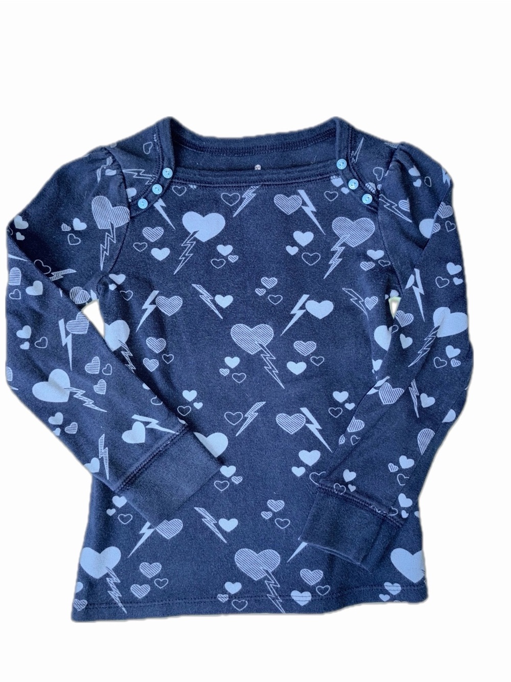 Old Navy Navy Long Sleeve Top with Light Blue Heart & Lightning Print